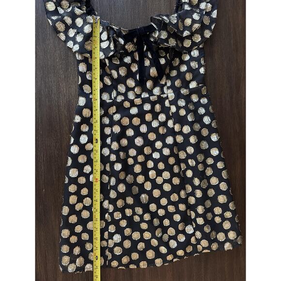 For Love & Lemons Dress Black Gold Metallic Polka Dot Ruffle Party Small - Picture 9 of 12